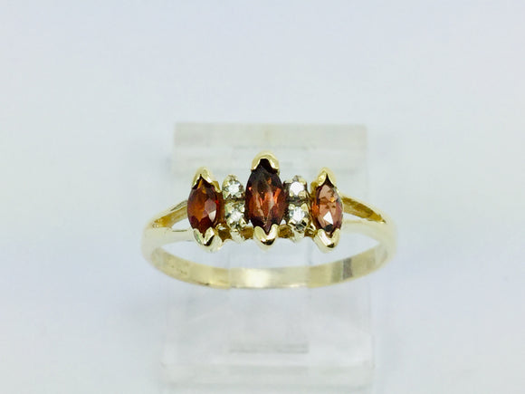 10k Yellow Gold Marquise Cut Garnet January Birthstone & Diamond Ring