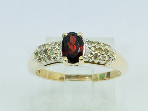 10k Yellow Gold Oval Cut Garnet January Birthstone & Diamond Ring