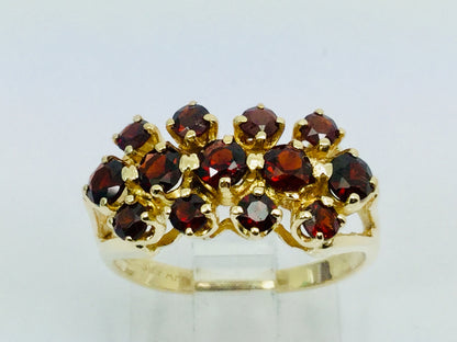 14k Yellow Gold Round Cut Garnet January Birthstone Cluster Ring