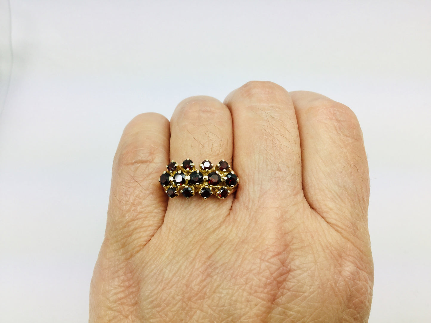 14k Yellow Gold Round Cut Garnet January Birthstone Cluster Ring
