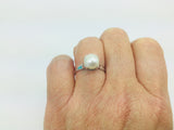 14k White Gold Genuine Pearl June Birthstone Cocktail Ring