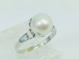 14k White Gold Genuine Pearl June Birthstone Cocktail Ring