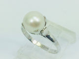14k White Gold Genuine Pearl June Birthstone Cocktail Ring