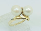 14k Yellow Gold Two Genuine Pearls June Birthstone Cocktail Ring