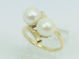 14k Yellow Gold Two Genuine Pearls June Birthstone Cocktail Ring