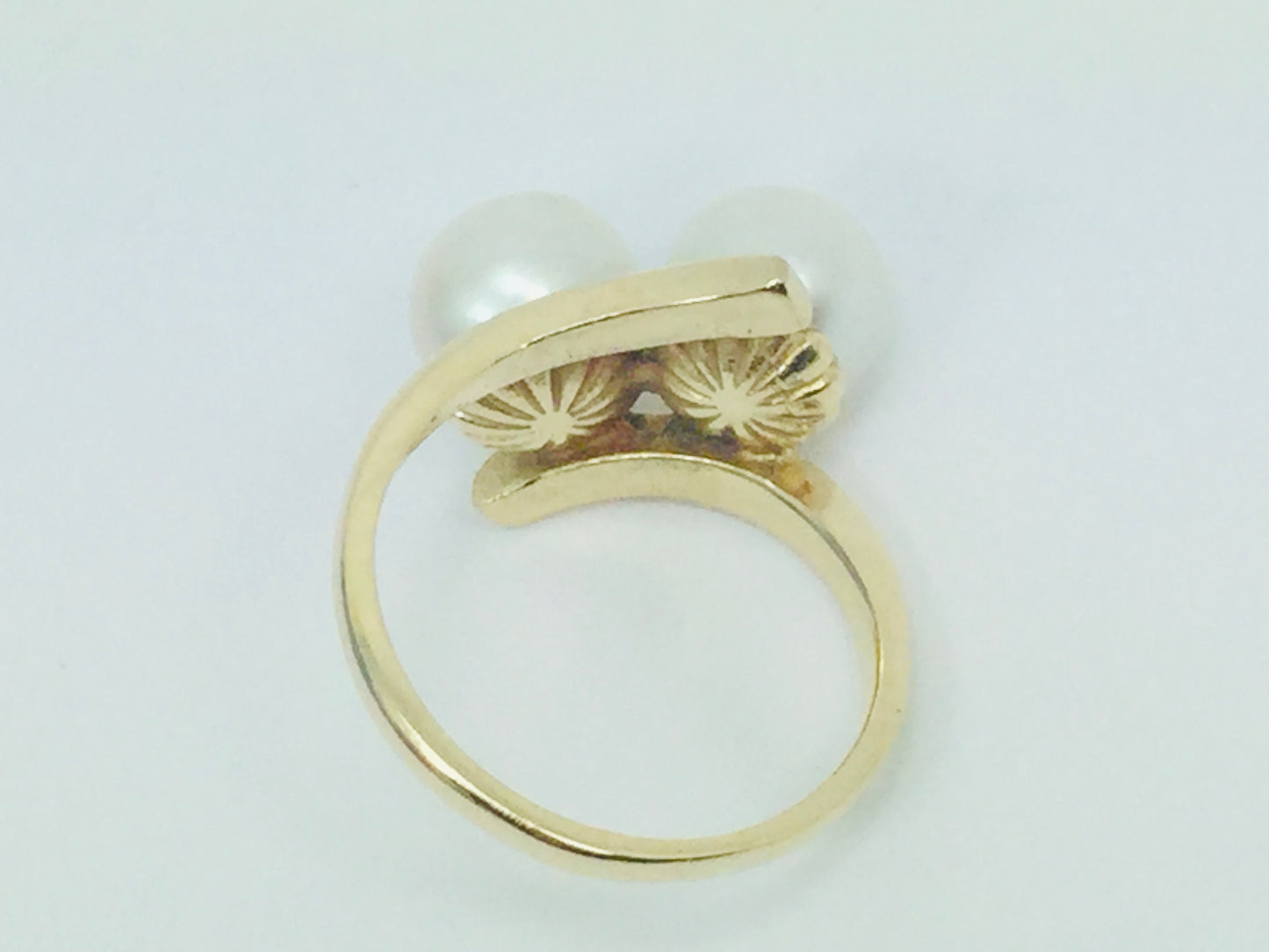 14k Yellow Gold Two Genuine Pearls June Birthstone Cocktail Ring