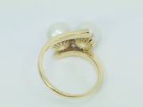 14k Yellow Gold Two Genuine Pearls June Birthstone Cocktail Ring