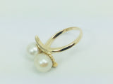 14k Yellow Gold Two Genuine Pearls June Birthstone Cocktail Ring
