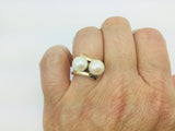 14k Yellow Gold Two Genuine Pearls June Birthstone Cocktail Ring