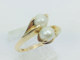 14k Yellow Gold Two Genuine Pearls June Birthstone Cocktail Ring