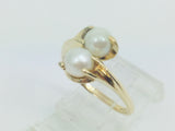 14k Yellow Gold Two Genuine Pearls June Birthstone Cocktail Ring