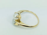 14k Yellow Gold Two Genuine Pearls June Birthstone Cocktail Ring