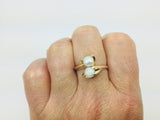 14k Yellow Gold Two Genuine Pearls June Birthstone Cocktail Ring