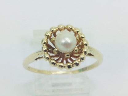 10k Yellow Gold Genuine Pearl June Birthstone Cocktail Ring