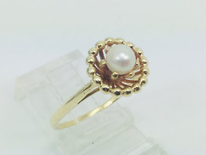 10k Yellow Gold Genuine Pearl June Birthstone Cocktail Ring