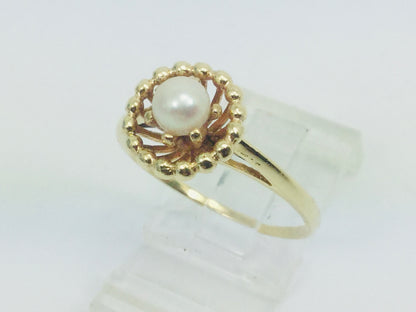 10k Yellow Gold Genuine Pearl June Birthstone Cocktail Ring