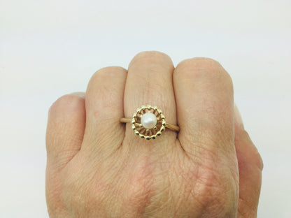 10k Yellow Gold Genuine Pearl June Birthstone Cocktail Ring