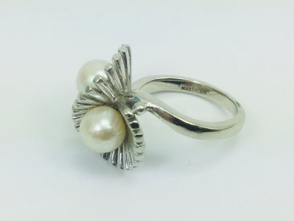 14k White Gold Genuine Pearl June Birthstone Cocktail Ring