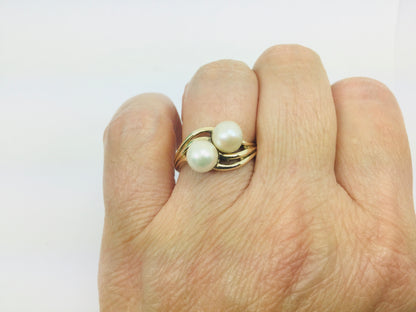 10k Yellow Gold Genuine Pearl June Birthstone Cocktail Ring
