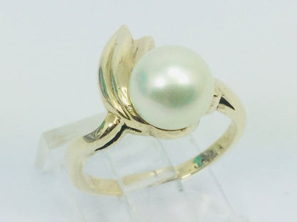 10k Yellow Gold Genuine Pearl June Birthstone Cocktail Ring