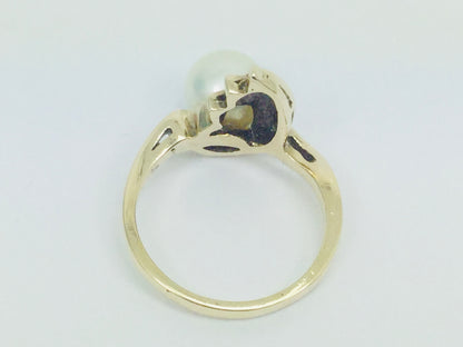 10k Yellow Gold Genuine Pearl June Birthstone Cocktail Ring