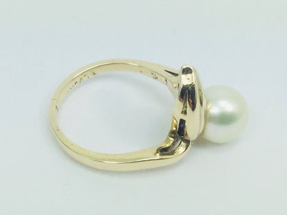 10k Yellow Gold Genuine Pearl June Birthstone Cocktail Ring