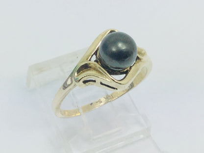 10k Yellow Gold Genuine Tahitian Black Pearl June Birthstone Ring