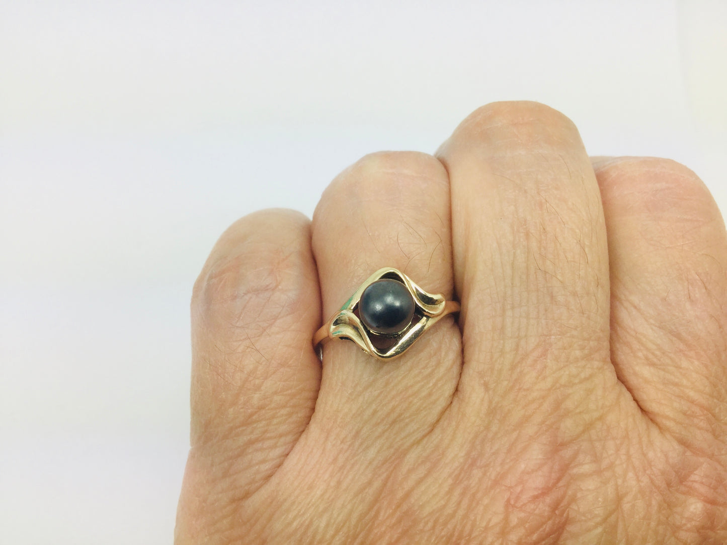 10k Yellow Gold Genuine Tahitian Black Pearl June Birthstone Ring