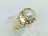 14k Yellow Gold Genuine Pearl June Birthstone & Diamond Ring