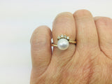 14k Yellow Gold Genuine Pearl June Birthstone & Diamond Ring