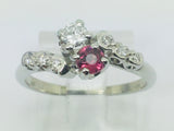 18k White Gold Round Cut 22pt Ruby July Birthstone & 22pt Diamond Ring