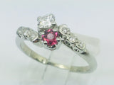 18k White Gold Round Cut 22pt Ruby July Birthstone & 22pt Diamond Ring
