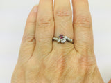 18k White Gold Round Cut 22pt Ruby July Birthstone & 22pt Diamond Ring