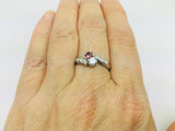 18k White Gold Round Cut 22pt Ruby July Birthstone & 22pt Diamond Ring