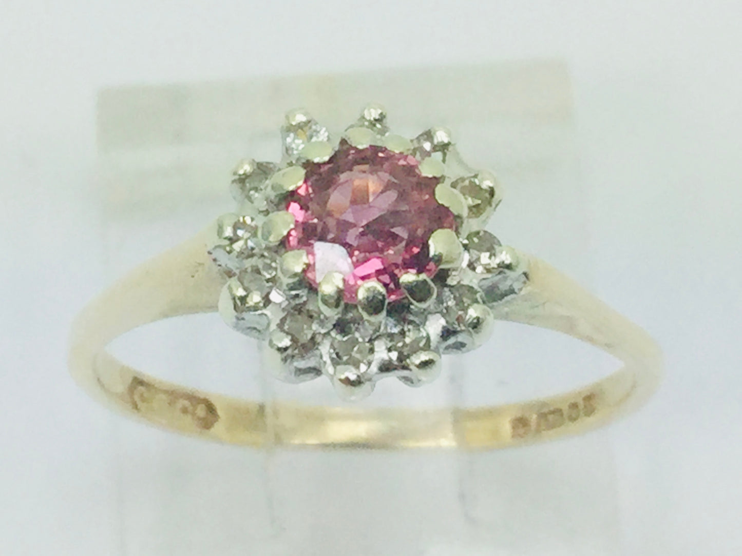 9k Yellow Gold Round Cut 35pt Genuine Ruby July Birthstone & 6pt Diamond Halo Ring