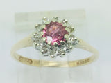 9k Yellow Gold Round Cut 35pt Genuine Ruby July Birthstone & 6pt Diamond Halo Ring