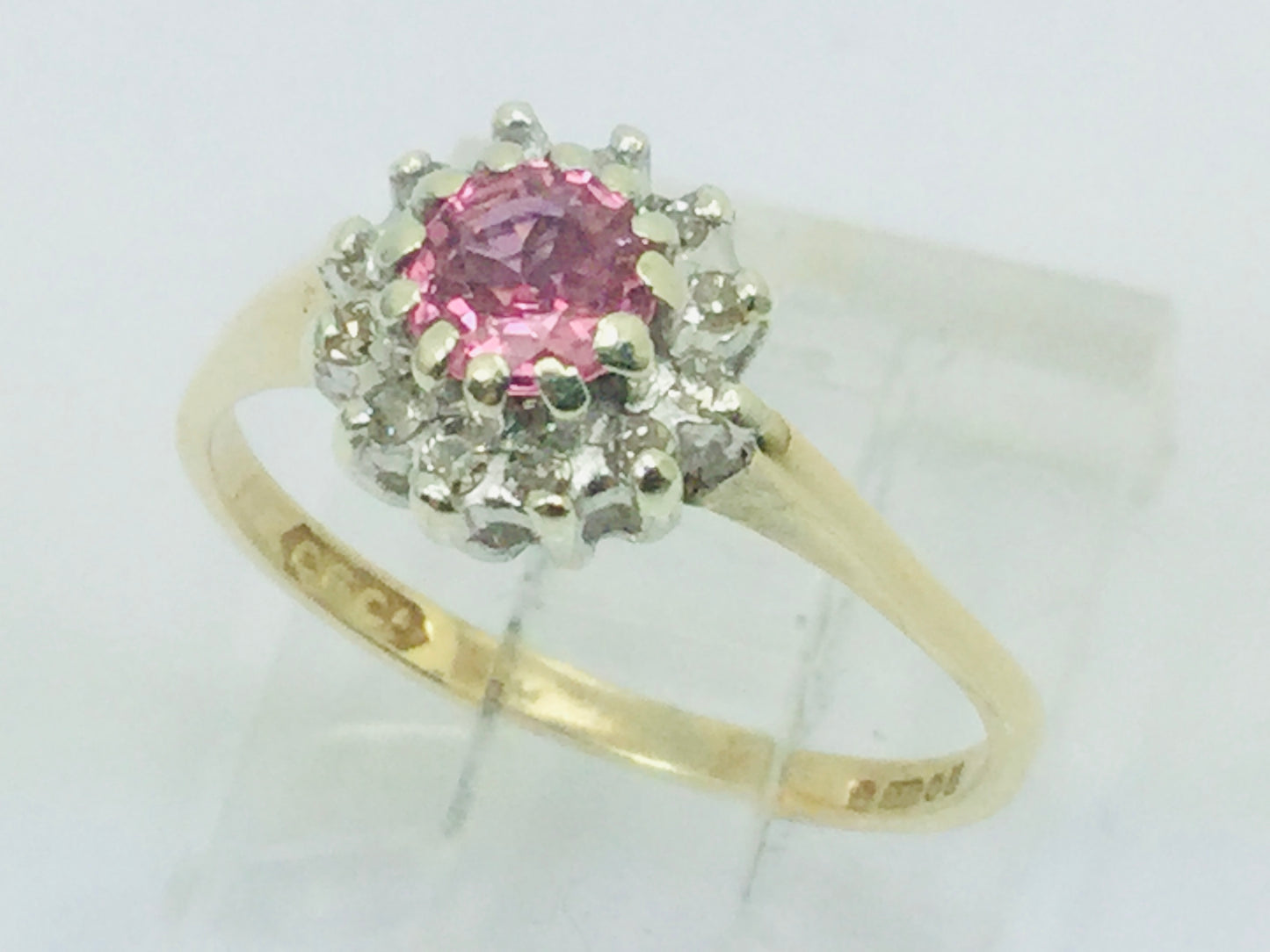9k Yellow Gold Round Cut 35pt Genuine Ruby July Birthstone & 6pt Diamond Halo Ring