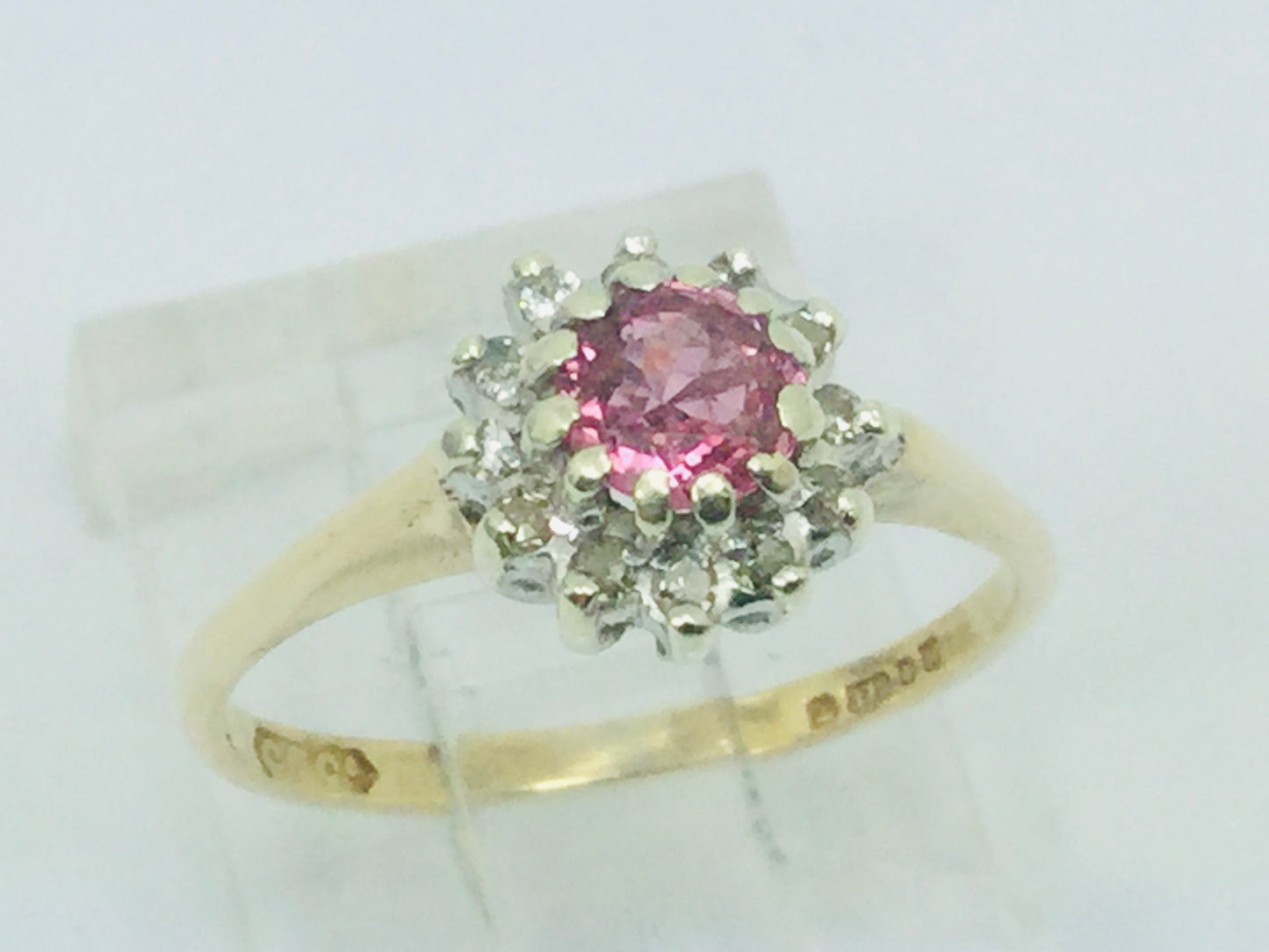 9k Yellow Gold Round Cut 35pt Genuine Ruby July Birthstone & 6pt Diamond Halo Ring