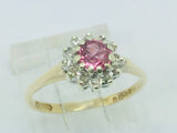 9k Yellow Gold Round Cut 35pt Genuine Ruby July Birthstone & 6pt Diamond Halo Ring