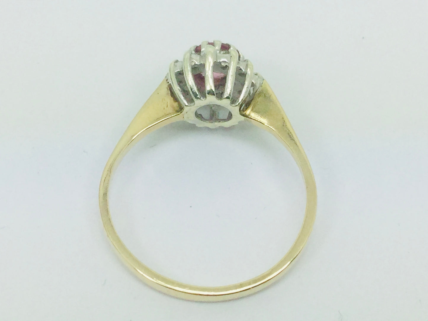 9k Yellow Gold Round Cut 35pt Genuine Ruby July Birthstone & 6pt Diamond Halo Ring