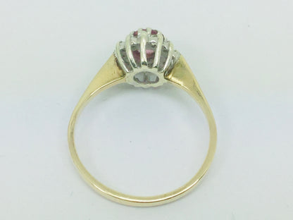 9k Yellow Gold Round Cut 35pt Genuine Ruby July Birthstone & 6pt Diamond Halo Ring
