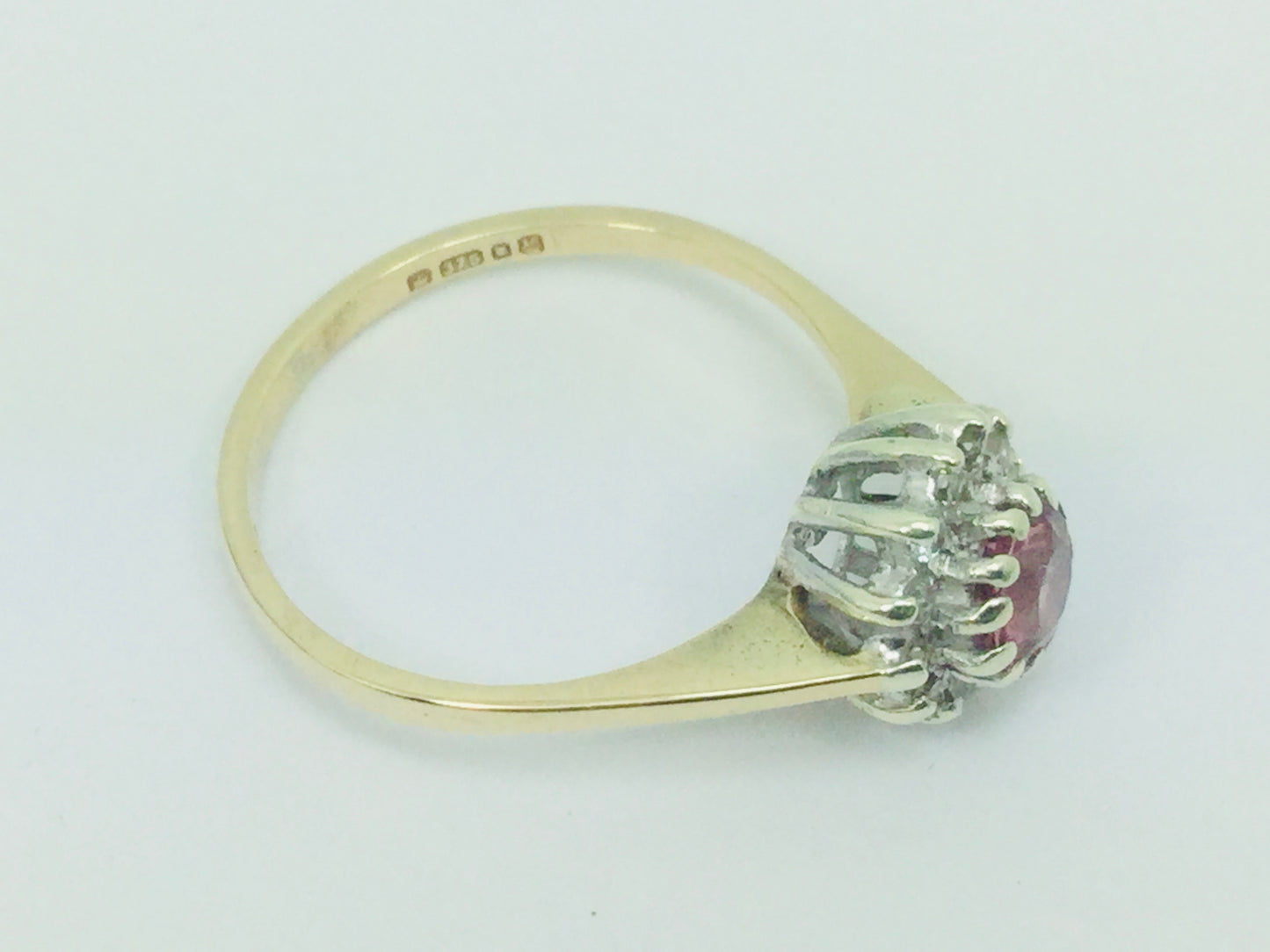 9k Yellow Gold Round Cut 35pt Genuine Ruby July Birthstone & 6pt Diamond Halo Ring