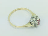 9k Yellow Gold Round Cut 35pt Genuine Ruby July Birthstone & 6pt Diamond Halo Ring