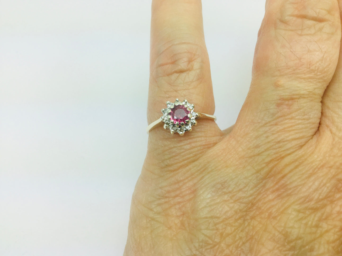 9k Yellow Gold Round Cut 35pt Genuine Ruby July Birthstone & 6pt Diamond Halo Ring