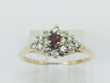 14k Yellow and White Gold Round Cut 10pt Genuine Ruby July Birthstone & 25pt Diamond Cluster Ring