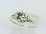 14k Yellow and White Gold Round Cut 10pt Genuine Ruby July Birthstone & 25pt Diamond Cluster Ring