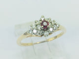 14k Yellow and White Gold Round Cut 10pt Genuine Ruby July Birthstone & 25pt Diamond Cluster Ring