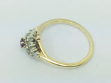 14k Yellow and White Gold Round Cut 10pt Genuine Ruby July Birthstone & 25pt Diamond Cluster Ring