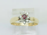 14k Yellow Gold Round Cut 12pt Genuine Ruby July Birthstone & 12pt Diamond Halo Ring