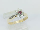 14k Yellow Gold Round Cut 12pt Genuine Ruby July Birthstone & 12pt Diamond Halo Ring